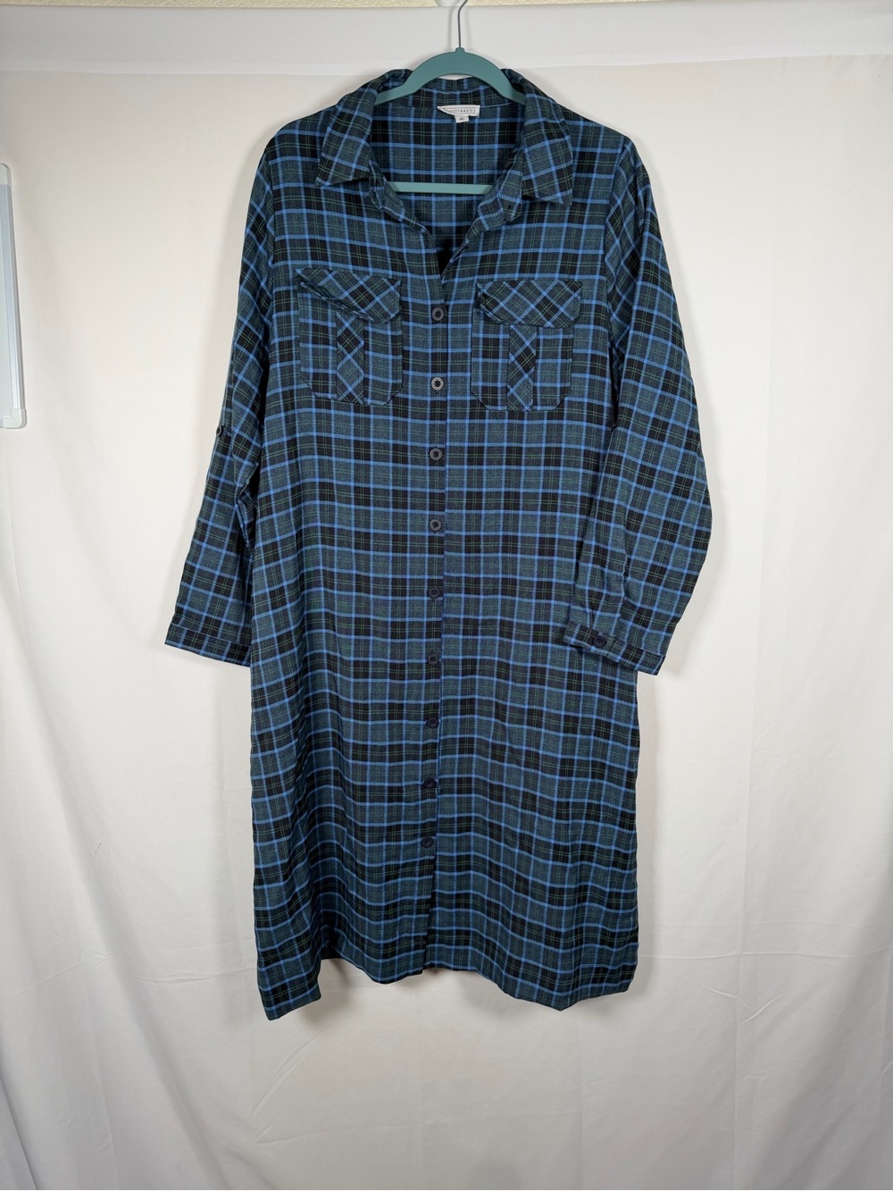 Sweet Salt‎ Blue Plaid Long-Sleeve Shirt Dress